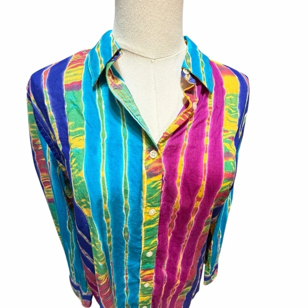 Lauren  Ralph Lauren Multicolor Striped Tie Dye ShirtButton Down Shirt XL - Picture 3 of 9